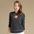 Designs for Girls Round Collar Slim Fit Deepgray Jacquard 100% Cashmere Sweater